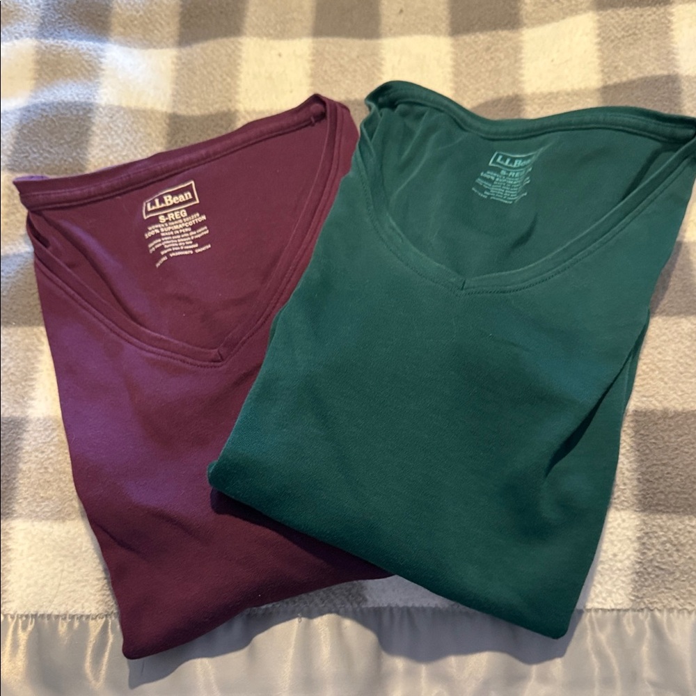 L.L. Bean V-Neck Shirts in Purple and Green
